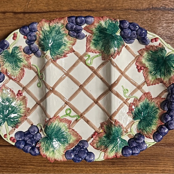 Fitz & Floyd • 1993 • Grape • Thanksgiving Banquet • Ceramic • 3-Section Plate - Picture 5 of 11